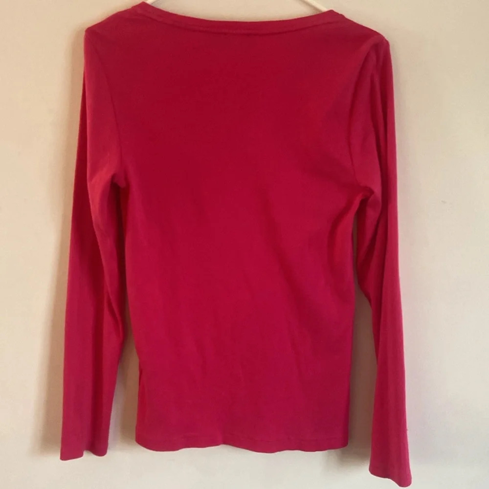 Polo Scoop Neck Long Sleeve Shirt Sz L Bright Pink 100% Cotton - Picture 4 of 7